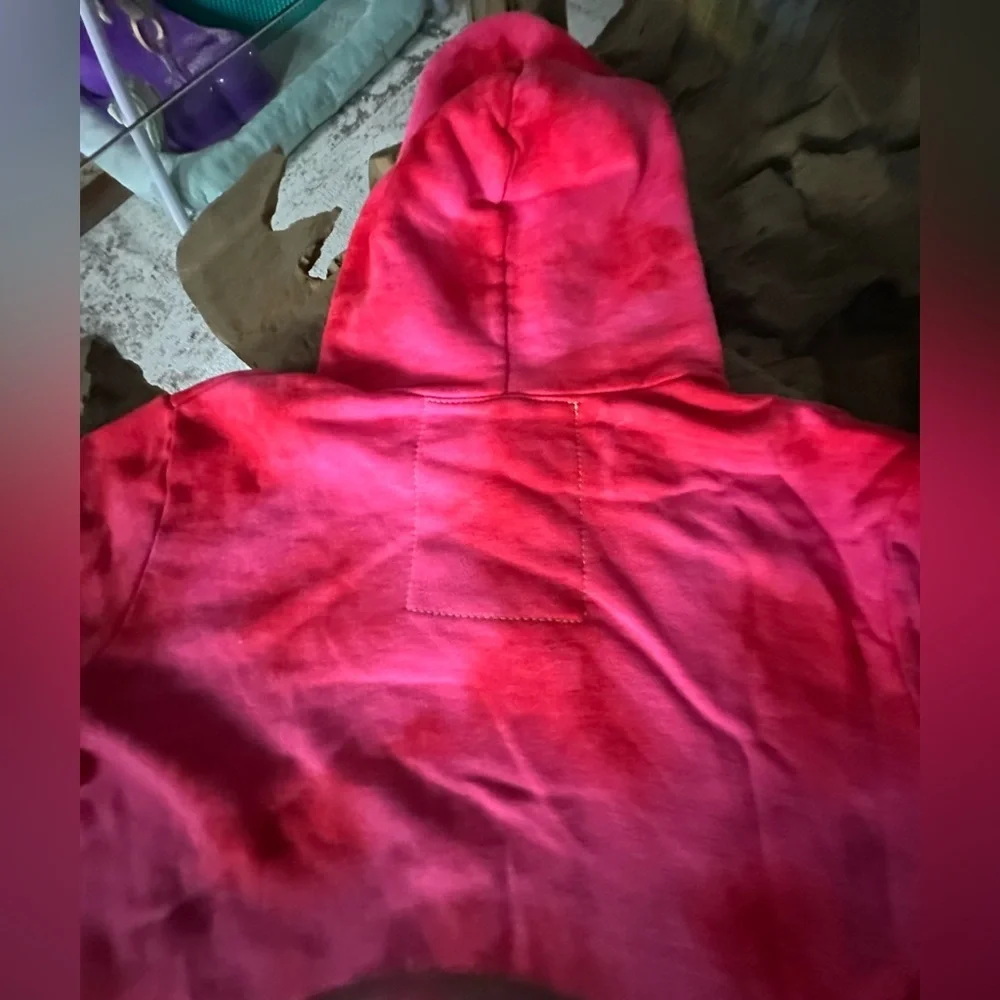 AVIATOR NATION NWT CROP PULLOVER HOODIE SWEATSHIRT in Tie Dye Crystal Red— M